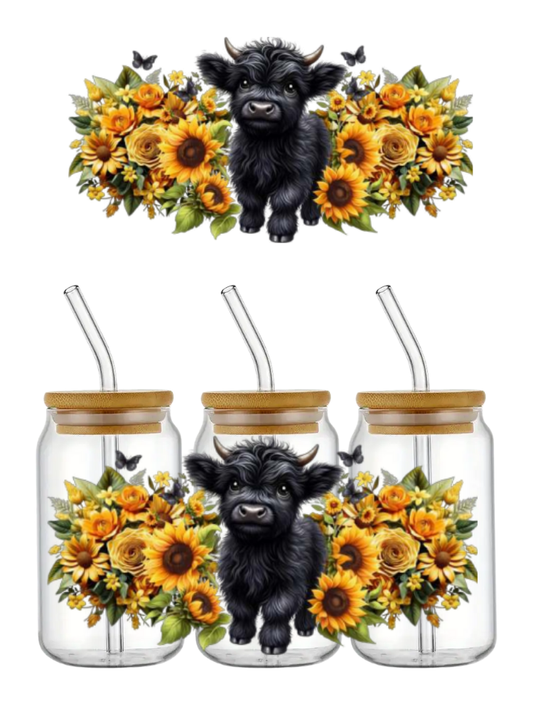 Sunflower Highland Cow Black