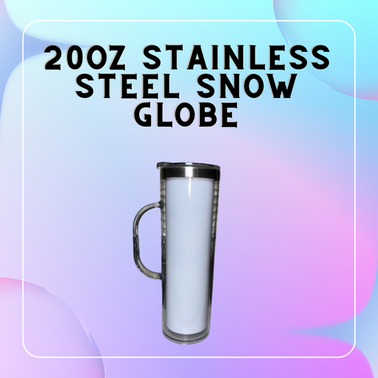 20oz Glitter Stainless Steel Snow Globe w Handle