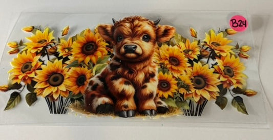B24 - Tan Cow and Sunflowers